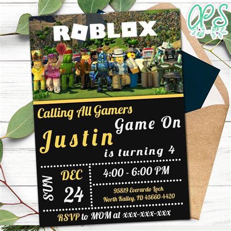 Editable Calling All Gamers Roblox Invitations Digital File