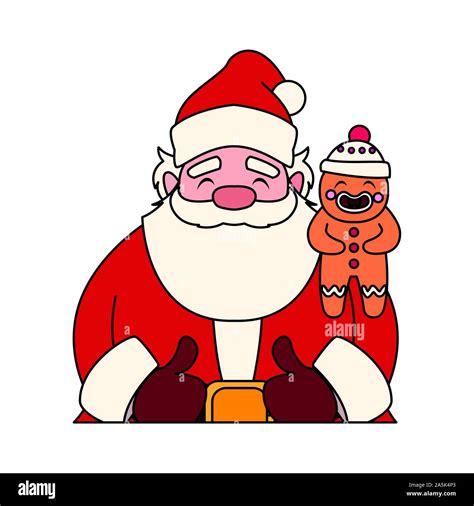 Santa Claus With Gingerbread Man On White Background Vector Illustration Design Stock Vector