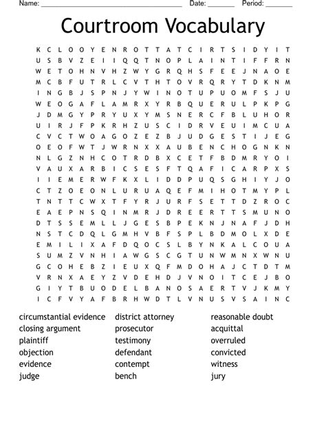 Courtroom Vocabulary Word Search Wordmint