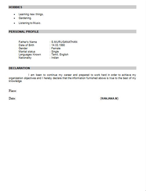 A declaration is a small affirmation, declaring that all information is accurate and valid. Nice Resume Format for Freshers