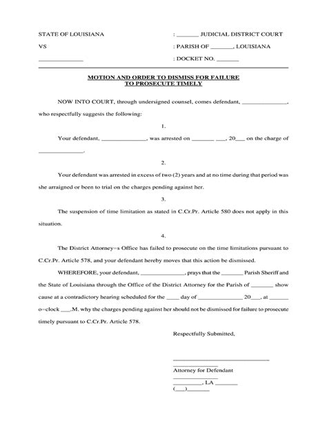 Motion And Order To Dismiss For Failure Form Fill Out And Sign
