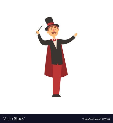 Cheerful Magician Holding Magic Wand Cartoon Male Vector Image
