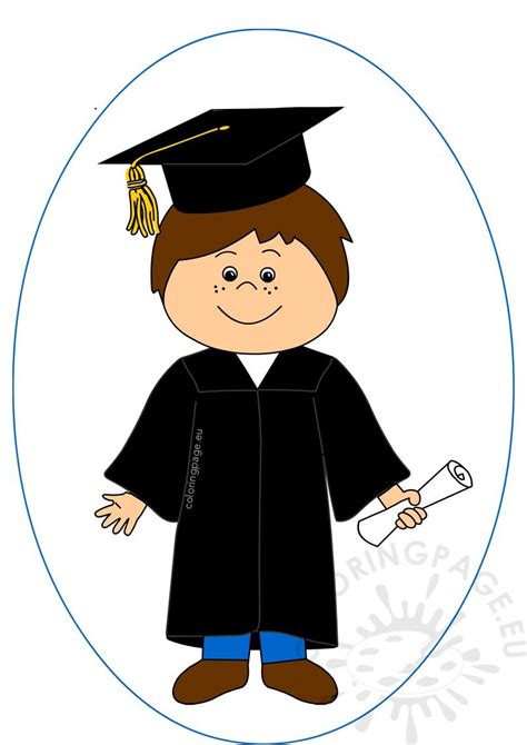 Happy Boy Celebrating Graduation Day Clipart Coloring Page
