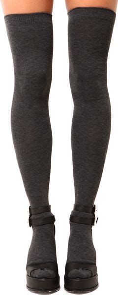 Akira Thigh High Socks In Gray Charcoal Grey Lyst