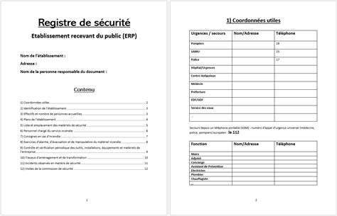 Modèle Registre Sécurité Word Gratuit Incontournable