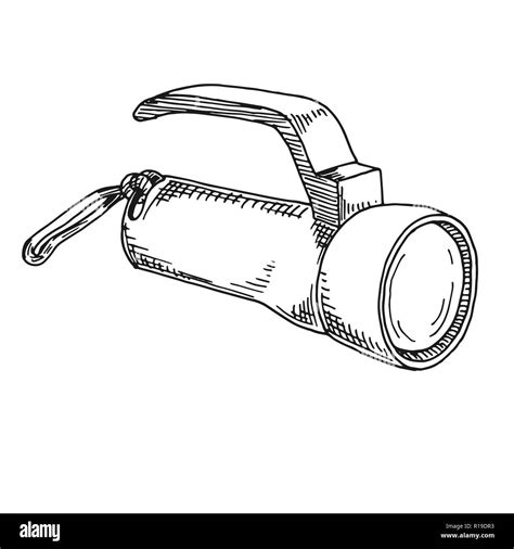 Sketch Of A Flashlight Isolated On A White Background Vector Stock