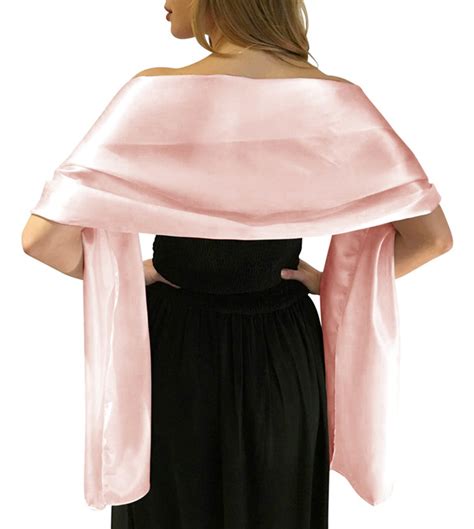 Lansitina Women S Solid Color Satin Shawl Wraps For Evening Dress Wedding Party Pink L W