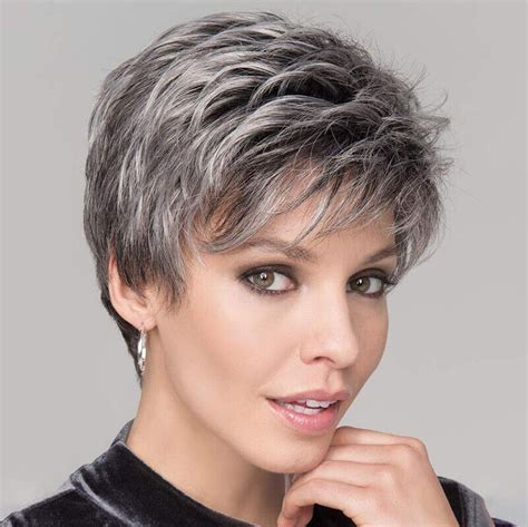 Short Pixie Cut Ombre Silver Grey Wig Natural Gray Straight Full Hair