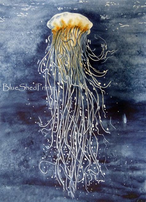 Jellyfish Print Ocean Wall Art Nautical Painting Etsy