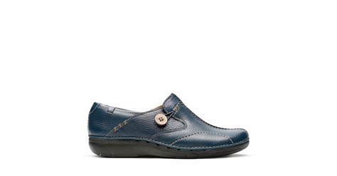 Unloop Navy Leather Womens Wide Width Shoes Clarks Shoes