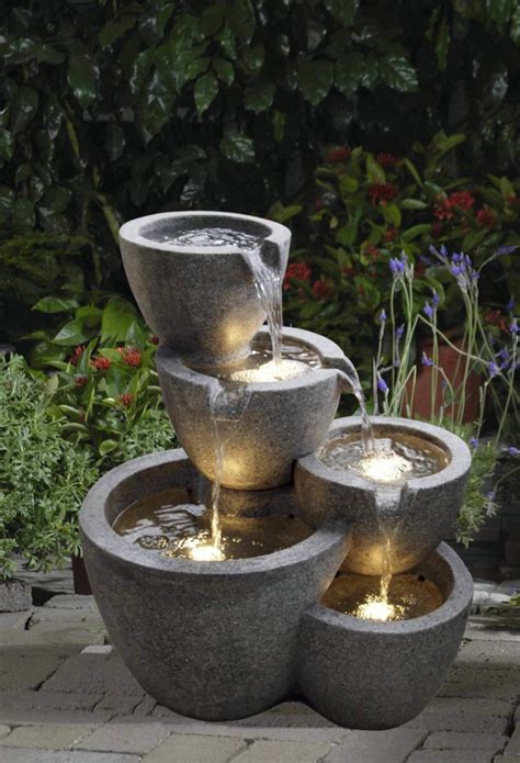 22 Led Lighted Multi Tiered Stone Pot Outdoor Patio Garden Water