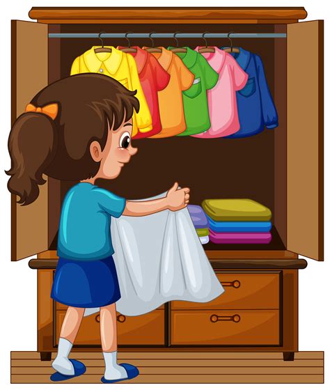 Girl Putting Away Clothes In Closet 374098 Vector Art At Vecteezy