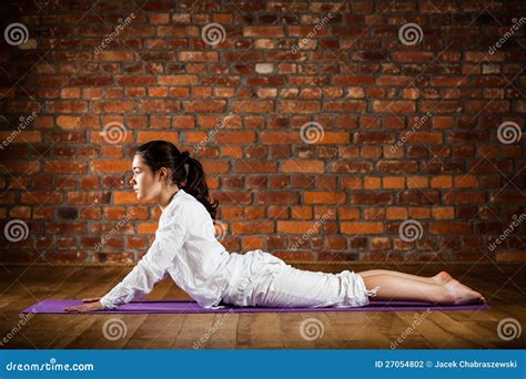 Girl Exercising Yoga Against Brick Wall Stock Photo Image Of Brick Pose