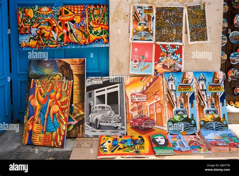 Shop Selling Cuban Art Habana Vieja Havana Cuba Caribbean Stock