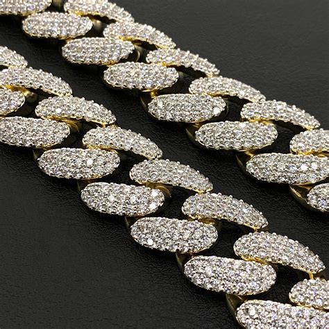 Two Tone Gold Plated Simulated Diamond Iced Cuban Link Chain Heavy