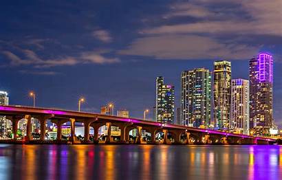 Miami Night Bridge Bay Bridges Biscayne Florida