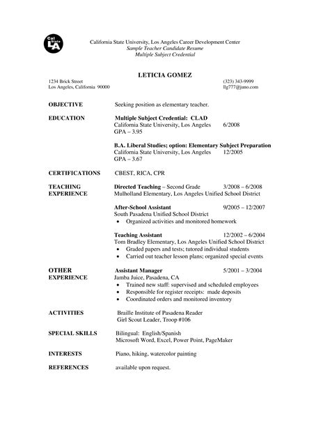 Sample Teacher Candidate Resume How To Draft A Teacher Candidate