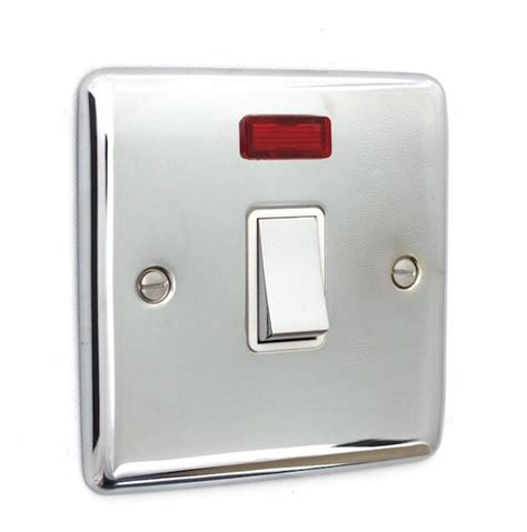 Slim Polished Chrome 20a Double Pole Switch With Neon