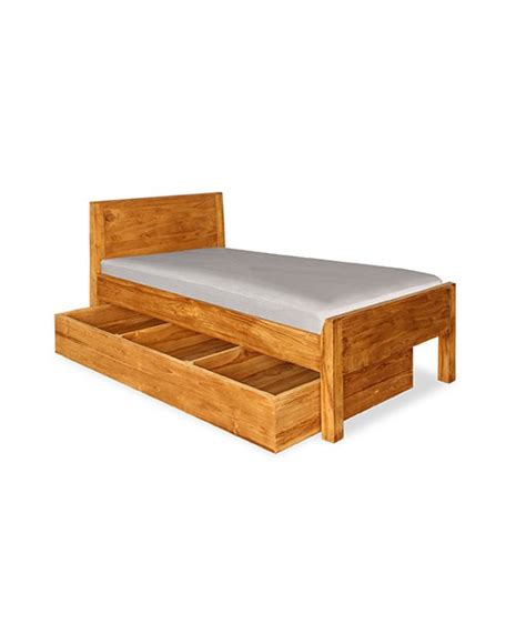 Kaia Teak Bed Frame Super Single With Pull Out Storage Box Shop