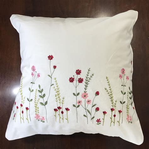 Embroidered Cotton Pillow Cover White Cushion Pillowcase With Etsy