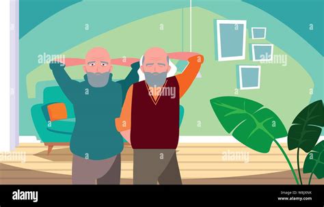 Happy Grandparents Day Two Old Men Grandfathers Home Vector