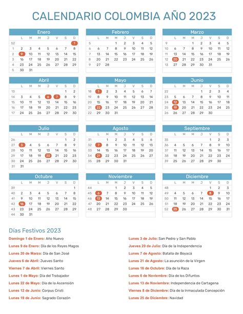 High Resolution Calendario 2023 Con Festivos Colombia
