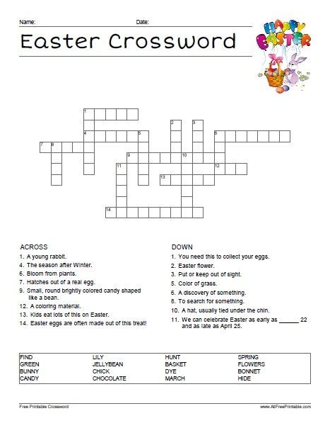 Easter Crossword Puzzles Printable