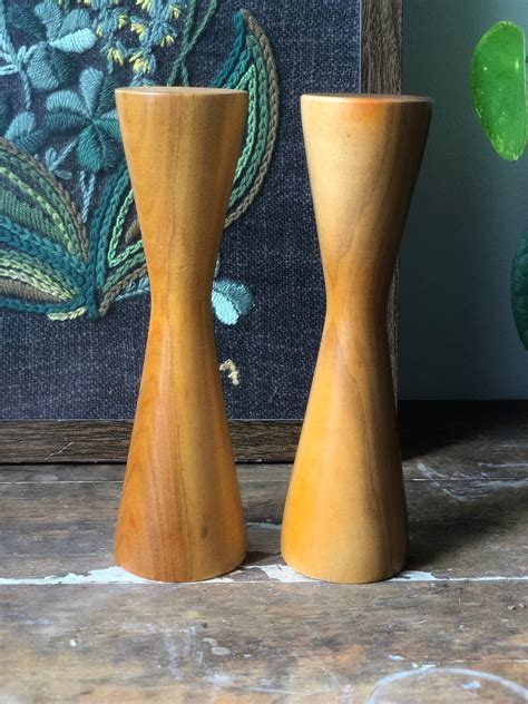 Swedish Wooden Turned Candle Stick Holders Scandinavian Woodworking