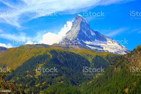 Idyllic Zermatt Alpine Chalets And Matterhorn Panorama Landscape Swiss