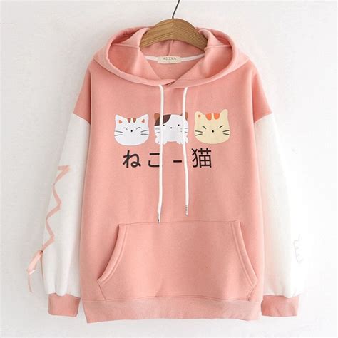 kawaii hoodie cat ear hoodie harajuku cute hoodie cartoon etsy canada kawaii hoodie