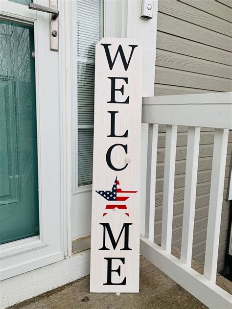 Patriotic Welcome Sign 4th Of July Sign Red White And Blue Etsy