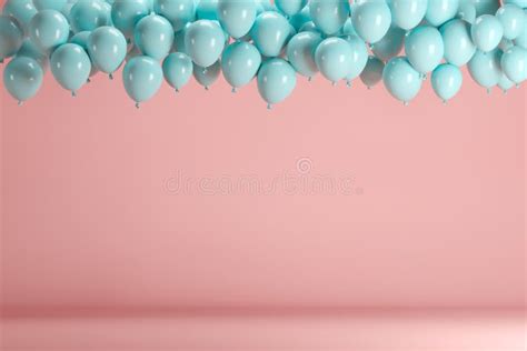 Blue Balloons Floating In Yellow Pastel Background Room Studio Stock