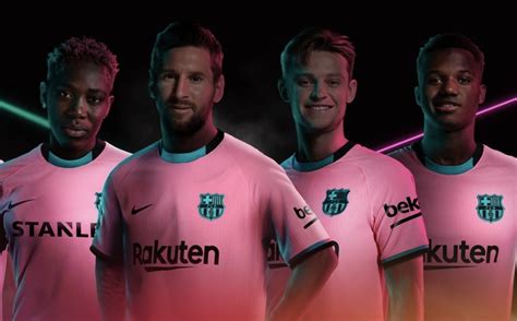 New Barcelona Third Kit Pictures As Lionel Messi Launches Pink Shirt