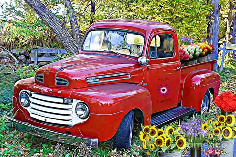 Fresh Flowers Ford Red Vintage Farm Truck Photograph By Robin Lee