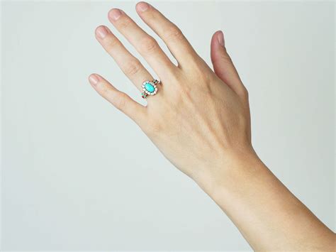 Edwardian Ct Gold Turquoise Diamond Oval Cluster Ring With