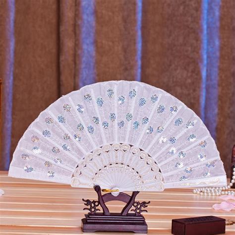 Chinese Style Peacock Sequins Dancing Folding Fan Antiquity Bronzing
