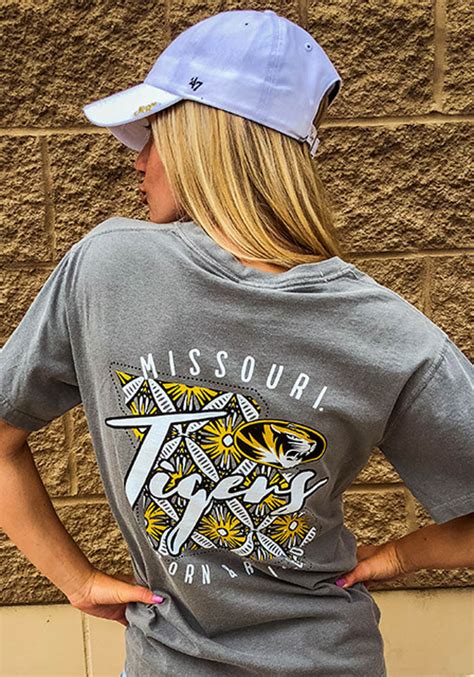 Missouri Tigers Womens Grey State Shape Short Sleeve Unisex Tee Kansas City Shopping Mizzou