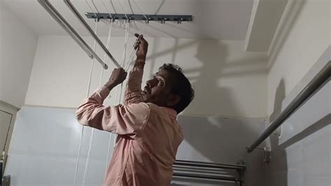 How To Install Pulley Cloth Drying Hanger Ceiling Roof In Washroom