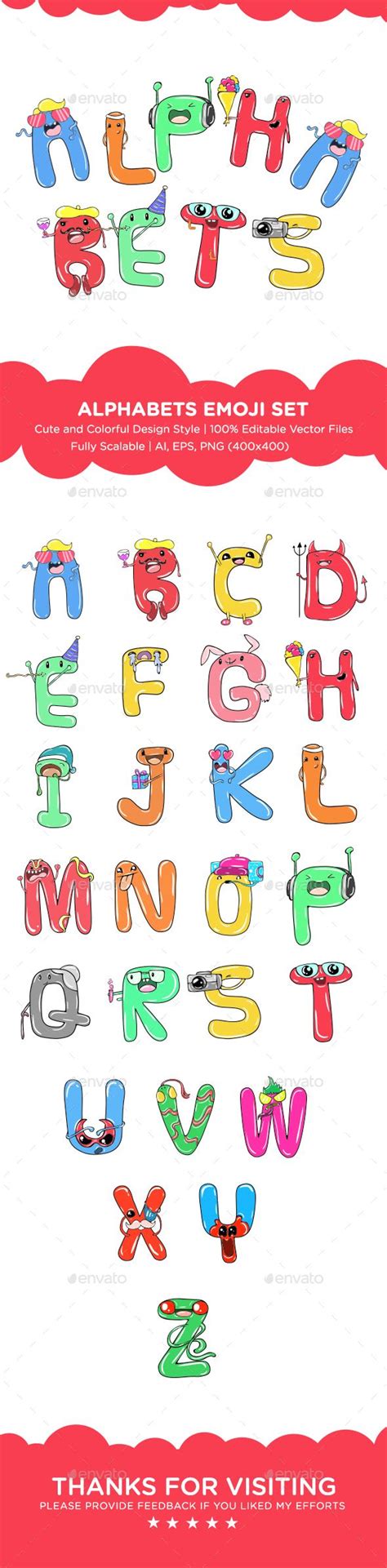 Cartoon Alphabet Emoji Set Emoji Set Alphabet Cute Alphabet