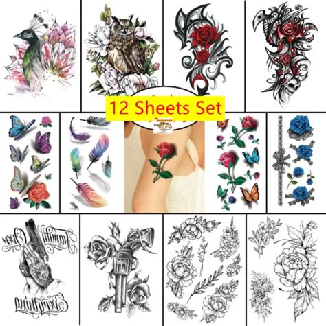 12 Sheetsset Temporary Tattoo Stickers Waterproof 3d Butterfly Flowers Body Art 795 Picclick