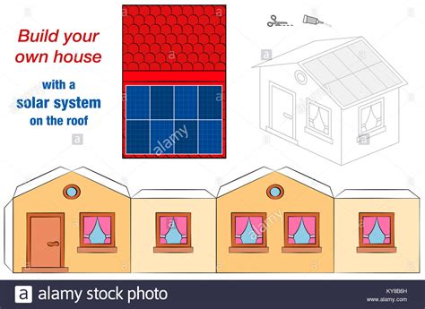 Wir stellen fünf dieser menschen. Haus Vorlage mit Solarmodul Kollektoren auf dem Dach - Photovoltaik cottage Modell ...
