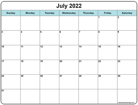 July 2022 Calendar Free Printable Monthly Calendars