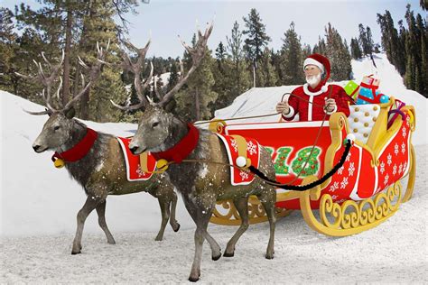 Santa Claus Rides Reindeer Sleigh 3d Model By Tranduyhieu