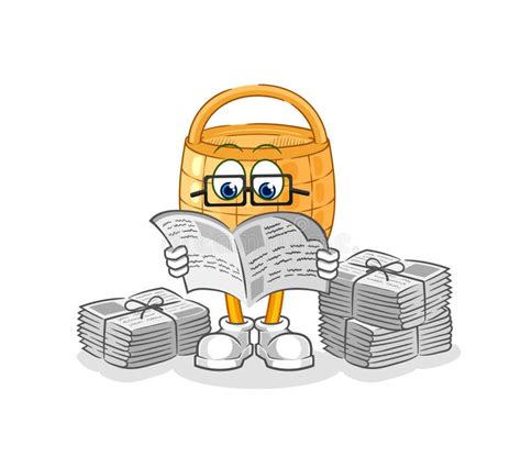 Basket Read Newspaper Cartoon Character Vector Stock Vector