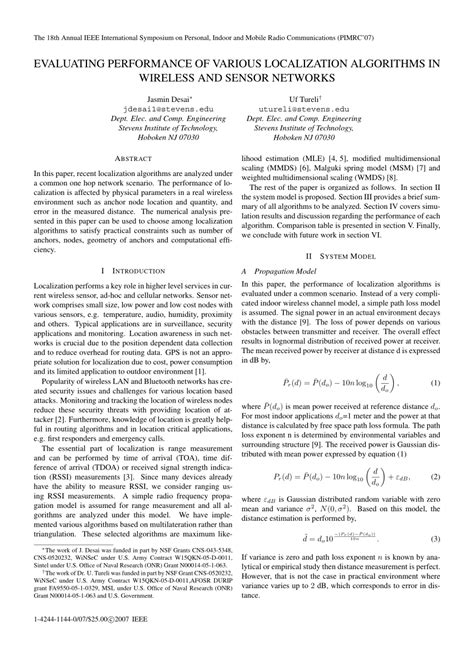 Pdf Evaluating Performance Of Various Localization Algorithms In
