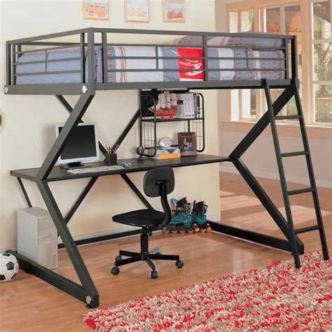 Z Loft Full Size Heavy Duty Metal Wdesk Black Matte Loft Bunk Beds Loft Bed Bunk Bed With Desk