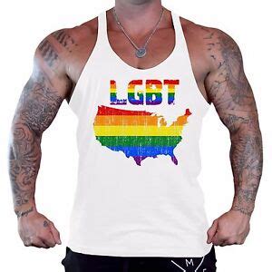Men S Rainbow Lgbt Usa Map Workout Stringer Tank Top Gay Pride Fitness