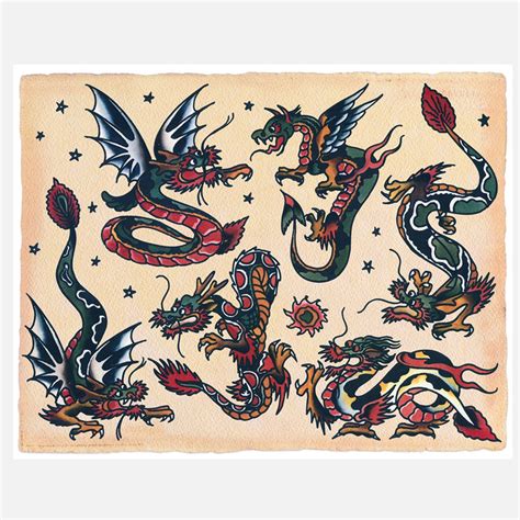 Traditional Dragon Tattoo Flash