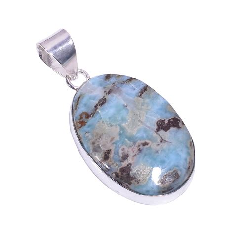 Sterling Silver Overlay Blue Larimar Gemstone Pendant Natural Stone