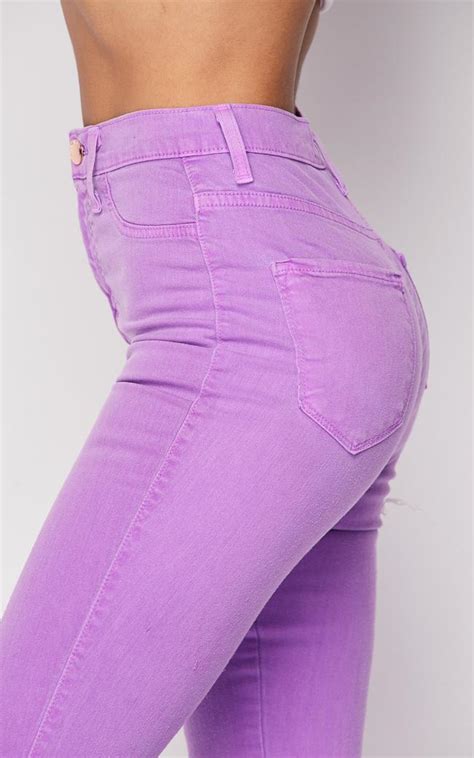 vibrant high waisted super stretch skinny jeans in purple